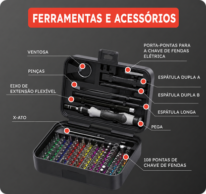 combatex™ Conjunto de chaves de fendas de precisão 132 em 1 – Kit tático de ferramentas de reparação com pontas magnéticas