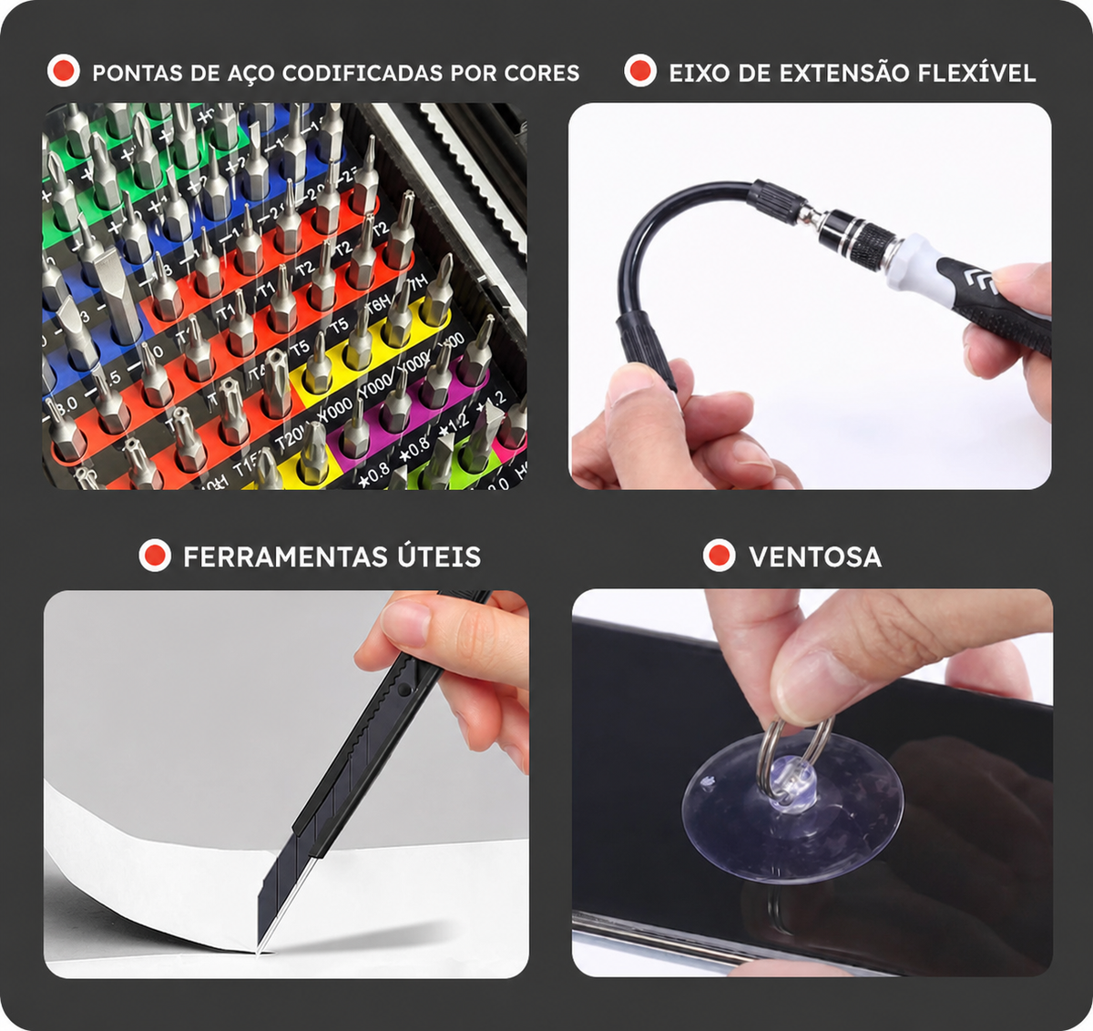 combatex™ Conjunto de chaves de fendas de precisão 132 em 1 – Kit tático de ferramentas de reparação com pontas magnéticas