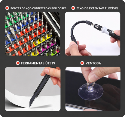 combatex™ Conjunto de chaves de fendas de precisão 132 em 1 – Kit tático de ferramentas de reparação com pontas magnéticas